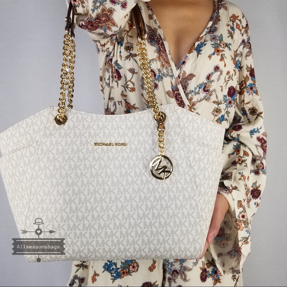 Michael Kors Vanilla Large chain tote Jet set bag - Picture 2 of 8